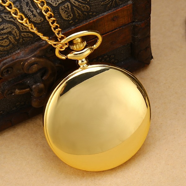 Klassisk Quartz Analog Smooth Pocket Watch Halsbandshänge med kedja guld