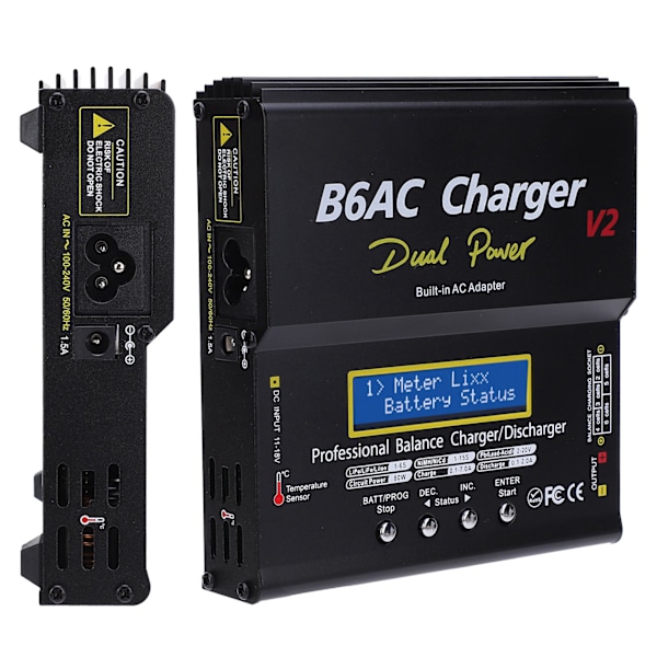 Balansladdare Urladdare Intelligent aluminiumlegering med laddningskabel 80W 7A B6AC V2Svart EU-kontakt 220V