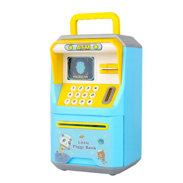 Mini Bank ATM Maskine Simulering Ansigtsgenkendelse ATM Maskine Penge Opbevaring Bank Pedagogiske Legetøj Blå