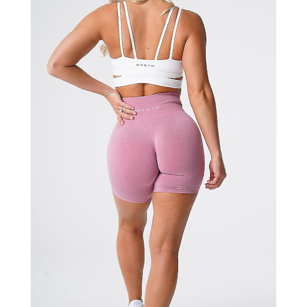 Sömlösa Pro Fitness-shorts för kvinnor, andningsbara elastiska höftlyftande XS pastellrosa