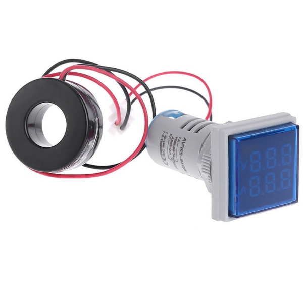 Firkantet LED digitalt voltmeter amperemeter AC60-500V 0-100A dobbel skjermspenning og strøm YF000409-WD Blå