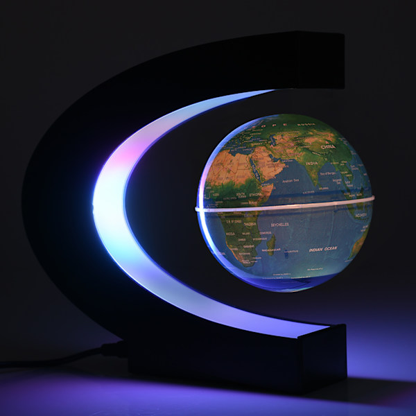 Floating Globe Magnetic Levitation Rotating Globe med färgglatt LED-ljus (EU-kontakt blå)