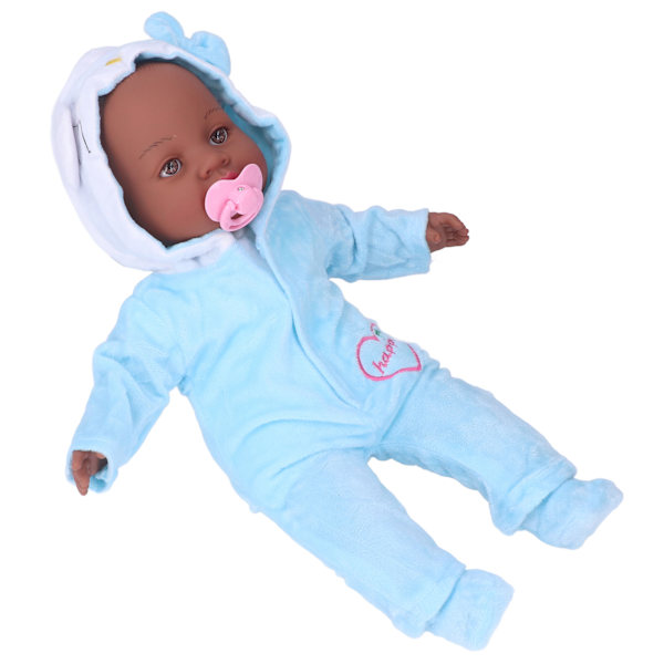 16-tums Reborn Doll Svart Hudfärgsimulering Mjuk vinyl Naturtrogna babydocka med napp