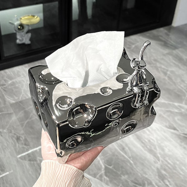 Tissue Box Cover Keramik Rektangulär Snygg Elegant Dekorativ Servettlåda Hållare för skrivbordet Soffbord Silver