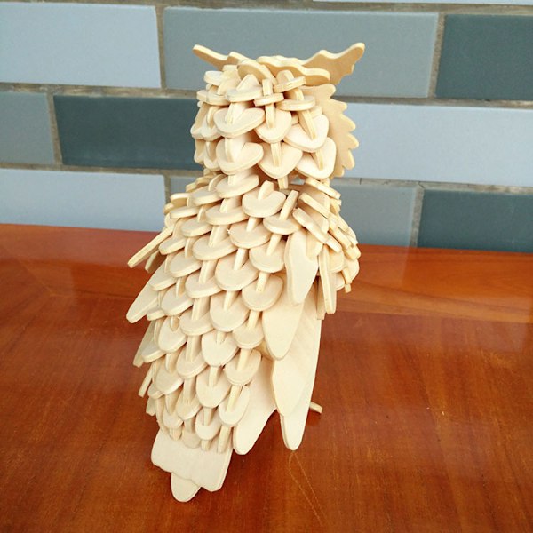 3D träuggla pussel sticksåg trähantverk kit DIY bygg pussel leksaker för barn