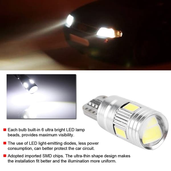 10 stk T10 5630 6SMD W5W Bil Dekoding LED Canbus Pære Feilfri Sidemarkør Nummerplate Lys