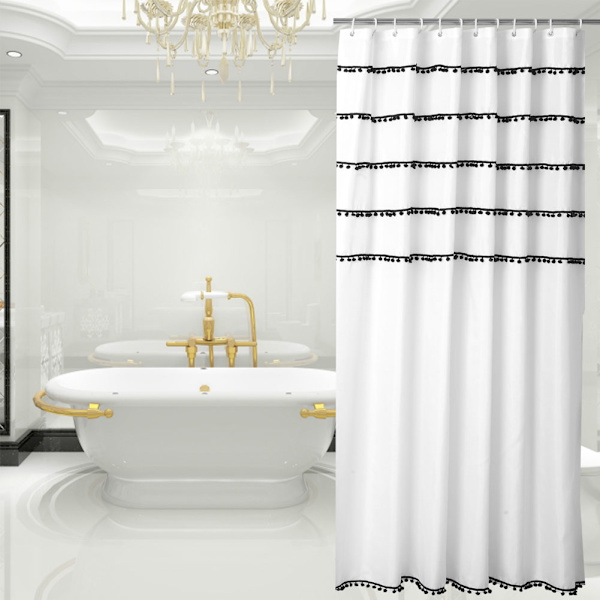 Elegant dusjforheng i svart og hvit polyester til baderom Vanntett muggsikker badgardin 180x200cm