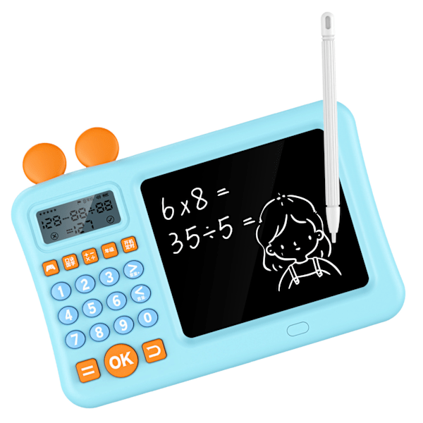 Barnkalkulator med notatblokk Addisjon Subtraksjon Multiplikasjon Divisjon Matematikk Læringsmaskin med WordPad Blå