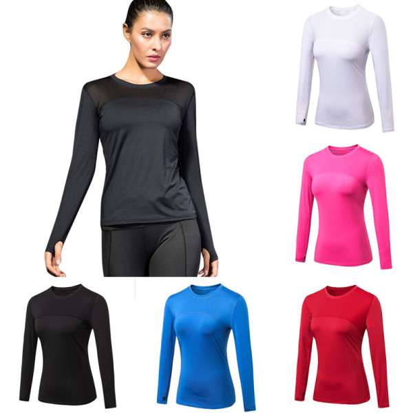 Nya yogatröjor för kvinnor Sexiga gymsportkläder Fitness rundhalsad långärmad löparskjorta Quick Dry Yogaskjorta Active Wear, modell: Blå XL