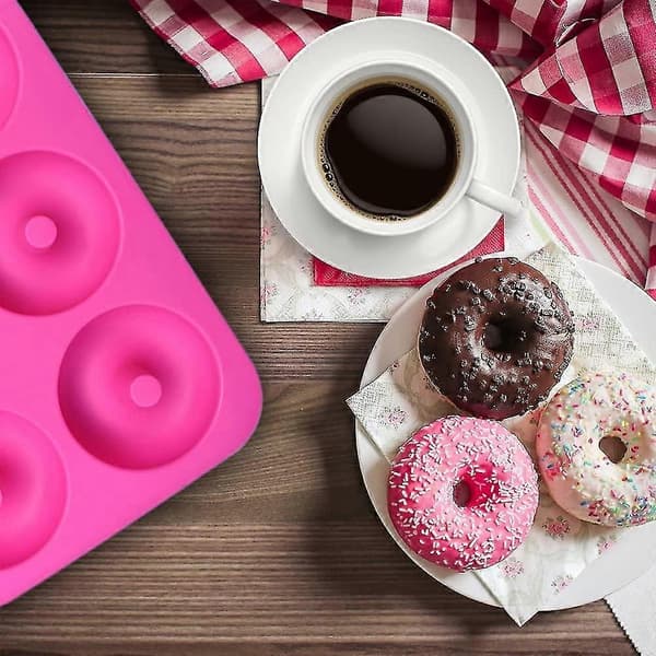 Sæt med 2 fødevaregodkendte non-stick silikone doughnutforme, grøn og pink farve