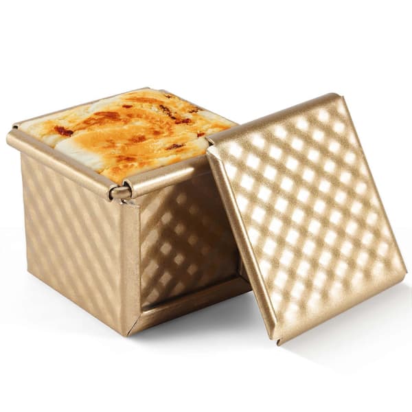 Firkantet brødform med låg, ristform, brødform, Pullman brødform med låg, non-stick mini vandkube, brødboks Gold