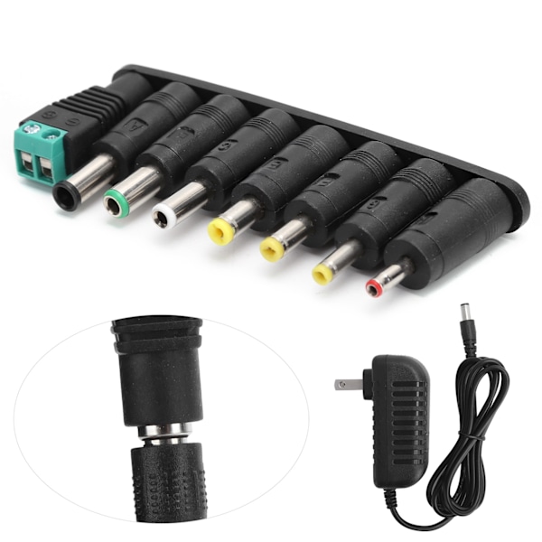 Strømforsyningsadapter 12V 2A LED-strimler skiftende oplader med 8 DC-konverteringsstik 100-240V US-stik