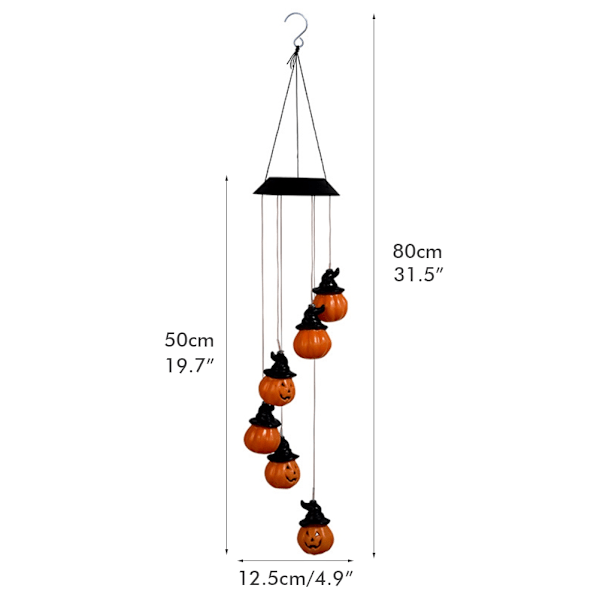 LED Solvindklokkeslys Halloween Spiral Pumpe Hagelampe Vanntett Utendørs Vindklokkeslys for Uteplass Hage