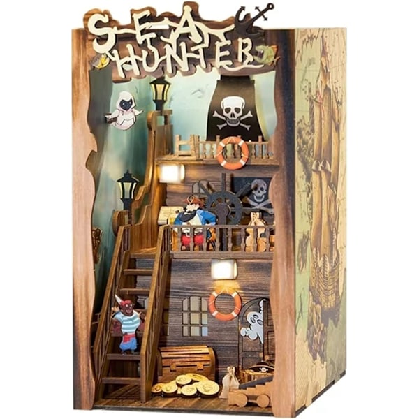 DIY Kirjakulmasetti 3D Puinen Kirjanmalli Puzzle Rakennussarja Kirjahyllyn Insert Deko Kotipöytä Koriste