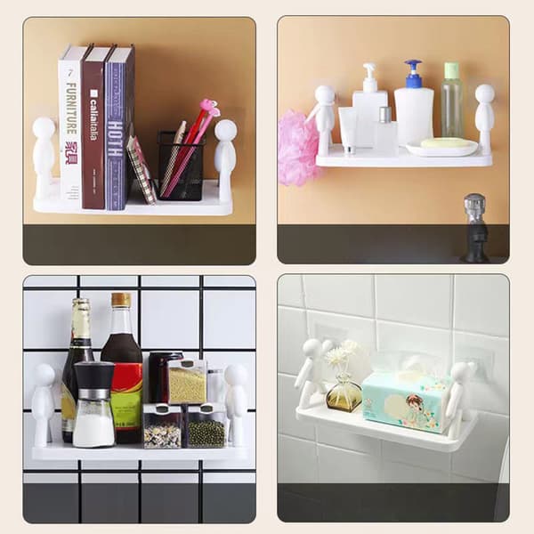 Wall Mounted Shelf Hole Free Installation Small Doll Shape Large Capacity Plastic Stable Load-Bearing Storage Rack White