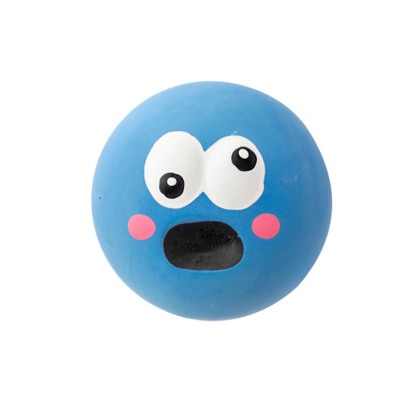 Latex Piper hundleksaksboll 5,5x5,5x4cm Roligt ansikte Mjuk valp Interaktiv Hämta Spela Ljudbollar Blå