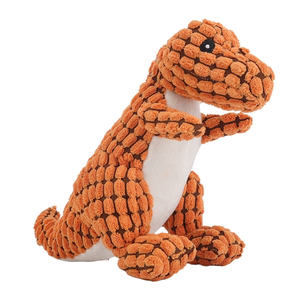 Squeaky Toy Teeth Cleaning Bite Resistant Interactive Dinosaur Shape Plush Puppy Chew Toy for Small Medium Pets Orange S