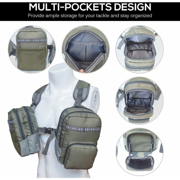 Multi-pocket fluefiskervest udendørs fiskevest rygsæk, model: army green