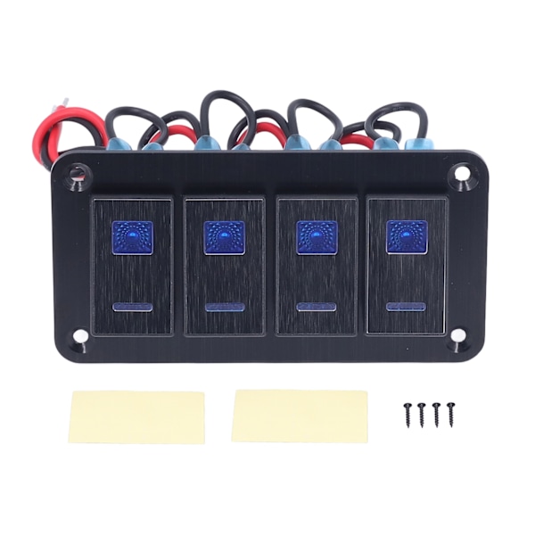 Sort 4-gangs vippebryderpanel IP65 vandtæt vippekontakter med LED-baggrundsbelysning Motorbådsmodifikation DC12‑24V