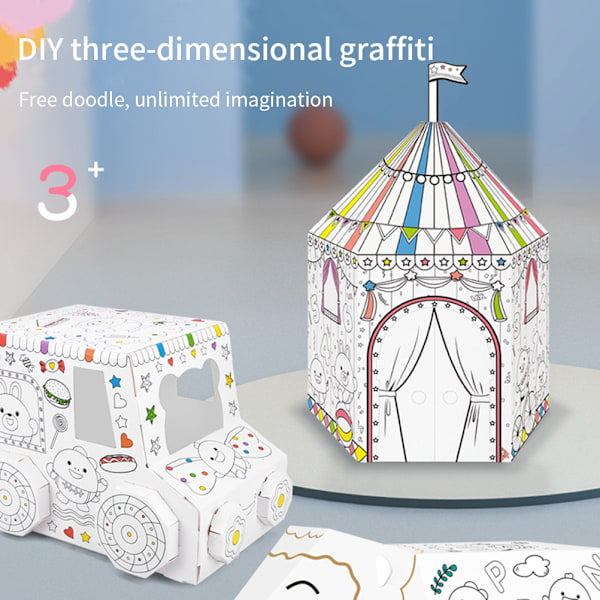 3D-papphus Pedagogisk DIY-leke Handmalt interaktivt papphus Bil Fårleke for barn
