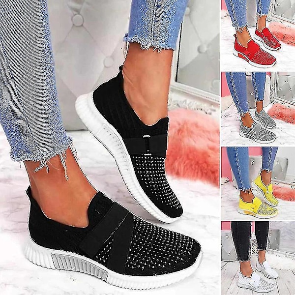 Dam Fashion Platform Sneakers med Ortopedisk Sula, Svarta Slip-on Walking Shoes