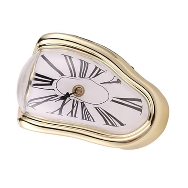 Melting Clock Plastic Retro Decorative Electroplated Metal Paint Desk Table Clock for Office Golden