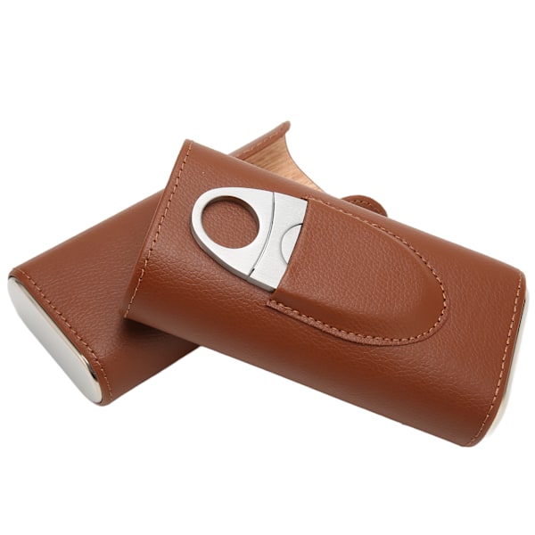 PU Læder Cigar Humidor Holder 3 Cigarer Cedertræ Indlæg Cigar Rejseetui til Rejser Skrivebord Brun