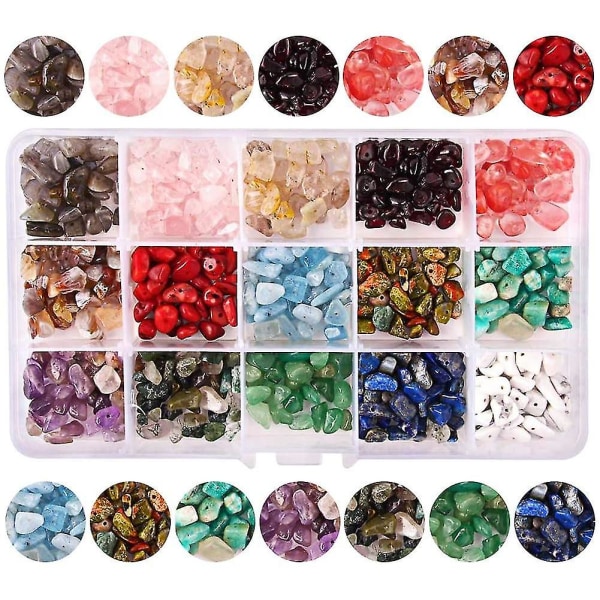 15 färger naturliga kristallpärlor för smyckenstillbehör