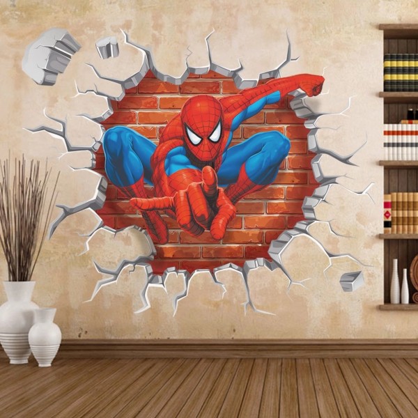 3d Cartoon Spiderman väggklistermärken Super Hero för barnrum Y006