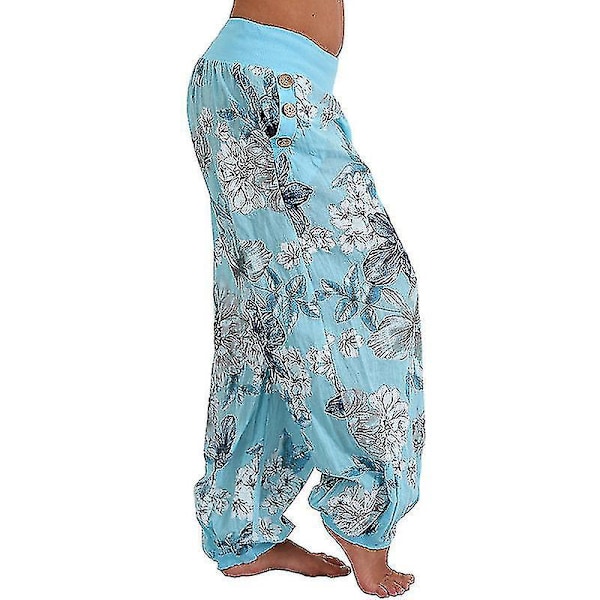 Dam Oversized Sky Blue Tryckta Haremsbyxor med Vida Ben