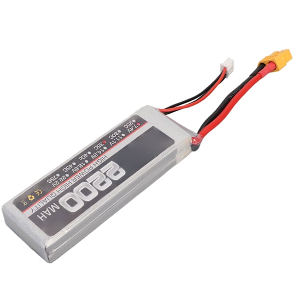 7,4V 2S 2200mAh 35C LiPo-akku RC-lentokoneille, korkean suorituskyvyn litiumakku XH-tasapainotusliittimellä XT60-liittimen vaihtoon