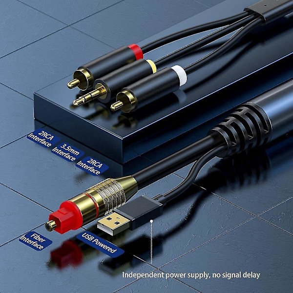 Digital til Analog Lydkonverteringskabel 2RCA + 3,5 mm Jack Stereo Kabel