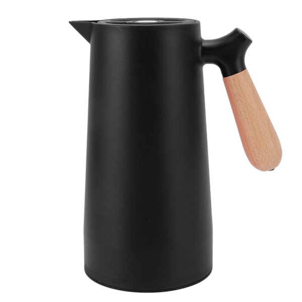 1L termisk kaffekaraff 12 timmars isolering Olecranon Vattenuttag termisk flaska med trähandtag för hemmacamping vandring Svart