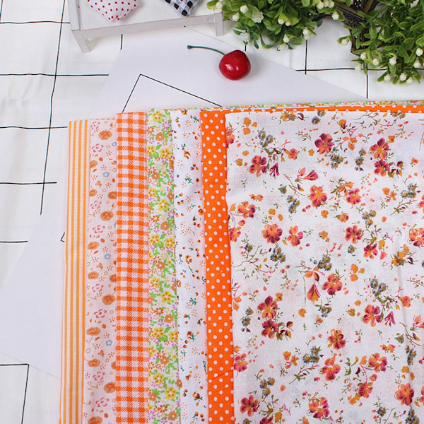 7 stk 25*25 cm bomullsstoff DIY Assorted Squares Pre Cut Sengtøy Kit Quarters Bundle (oransje)
