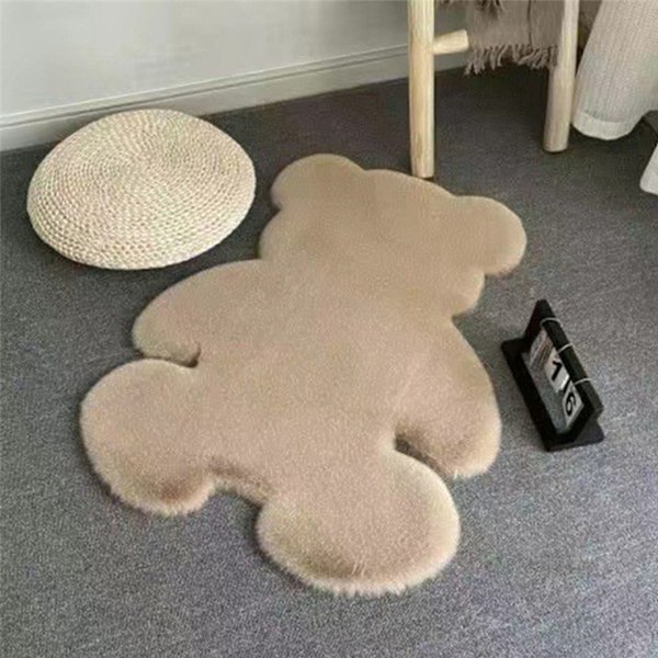 Söt Sovrumsmatta Mjuk Björnformad Shaggy Golvmatta för Barn Tonåring Flickor Rum Golv Vardagsrum Khaki 45x60