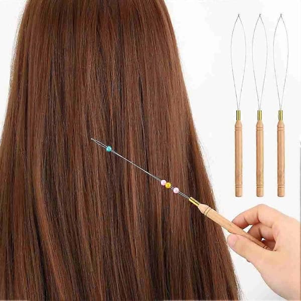 Hårforlengelser Loop Needle Treader Dragkrok, Nåltråder med trehåndtak Perletråder Kompatibel med hårforlengelse [LD]