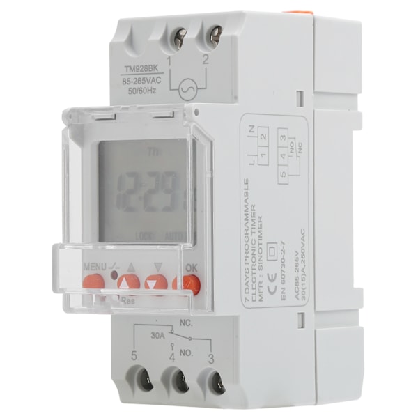 Tidbryter 24 timer Digital Analog Programmerbar LCD-bakgrunnsbelysning DIN Skinne TM928BK 85‑265V 30A