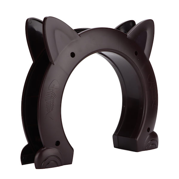 Cat Door Interior Cat Head Shaped Plastic Pass Through Door for Cat with Fishbone Pattern (Brown)