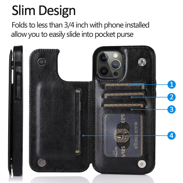Lämplig för Apple Phone Case Anti-Drop Bracket med kortplats Phone case Black 12 PRO MAX 6.7inch