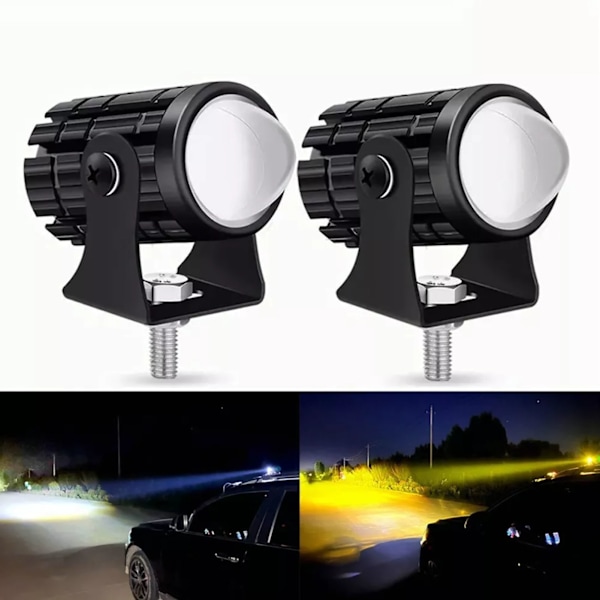 2 st LED-strålkastare för motorcykel med styrspak, högt/lågt ljus, dubbla färger, vattentät för lastbil, SUV, ATV, UTV, traktor