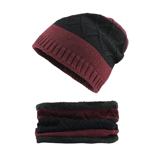 Unisex tjock vintermössa Set Chunky Knit Scarf Set Cap Scarf Hatt Handskar Scarf Accessories Set Rojo ONE SIZE
