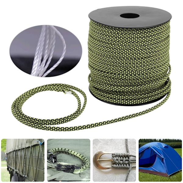 50M 4MM Tjock 7-kärnig Paracord Räddningsrep Tältband Campingrep för Utomhusarmband Vävande Grön Svart