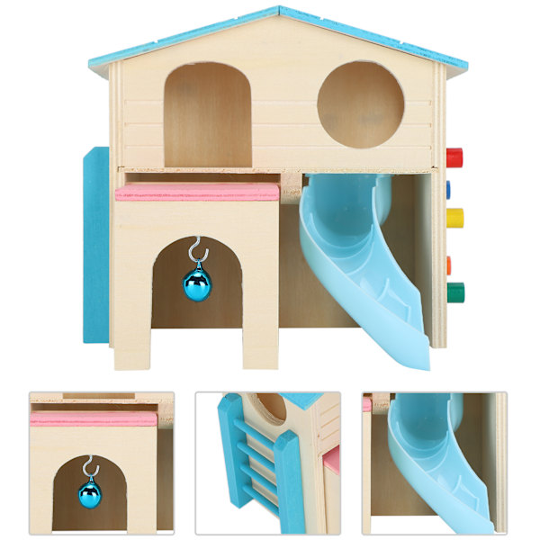 Trähamster Fun House Huts Leksak Hamster Motion Leksaker Roligt Gym LekplatsBlå