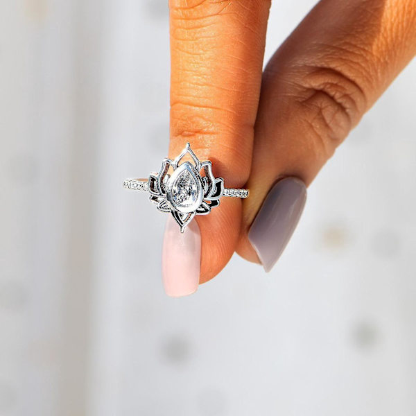 Lotusblomst Blå Rhinestone Ring for Kvinner og Jenter