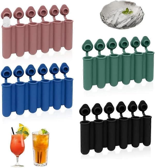 12 silikone ispinde, stikpilleform, silikone isform, mini-isform med låg, 4 stk., lang isterning [LD]