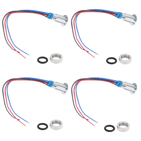4 sæt fortrådede runde LED-lamper 2 farver vandtætte metallamper Common Cathod 8 mm 36V (rød og blå)