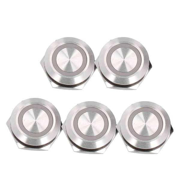 5pcs Momentary Push Button Switch Metal Auto Reset Ultra-thin Waterproof with LED 19mm DC3~6V Yellow
