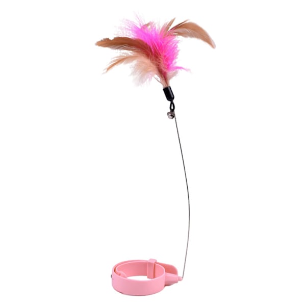 Cat Feather Collar Leksaker Justerbar Flexibel Rolig Interaktiv Cat Feather Wand Halsband med klocka för katt inomhuslek Rosa