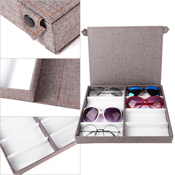 8 Fack Glasögon Förvaring Solglasögon Display Smycken Container Case Organizer med knapp
