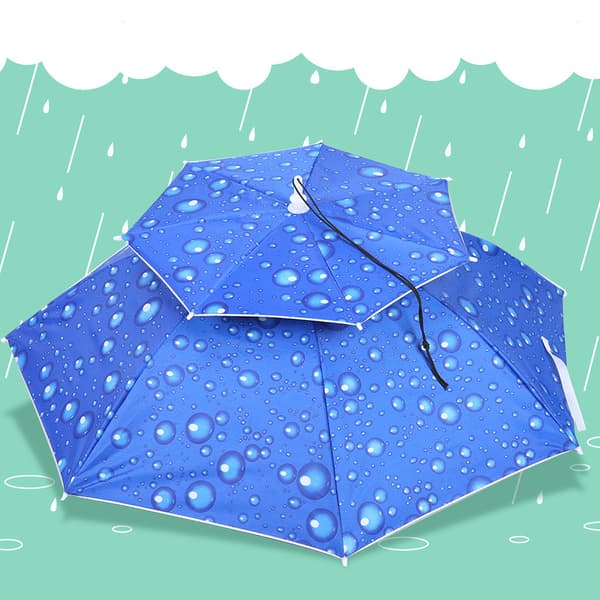 77 cm Sunscreen Windproof Head-mounted Umbrella Top Foldable Hat Umbrella (Raindrop Blue)
